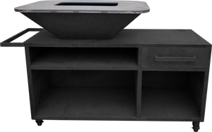 Barbacoa con mueble en acero negro con plancha y grill