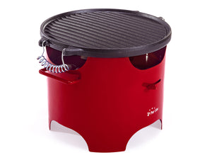 Barbacoa de etanol 0.5L en acero rojo y plancha redonda de hierro