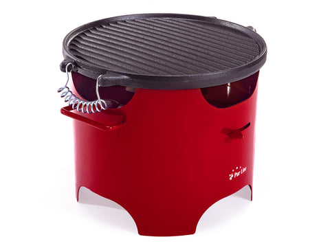 Barbacoa de etanol 0.5L en acero rojo y plancha redonda de hierro