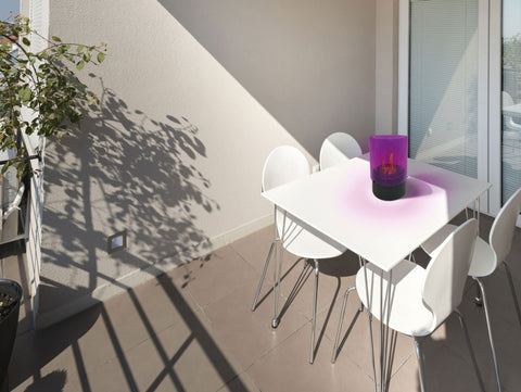 KARYA: Chimenea de etanol de sobremesa de cristal templado violeta