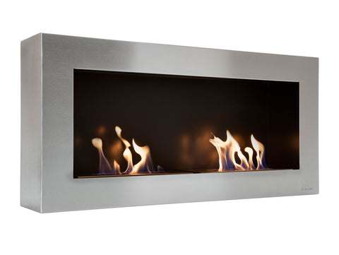 Chimenea de etanol mural de gran anchura en acero y doble llama