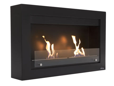 Chimenea de etanol mural de gran anchura en acero negro y doble llama