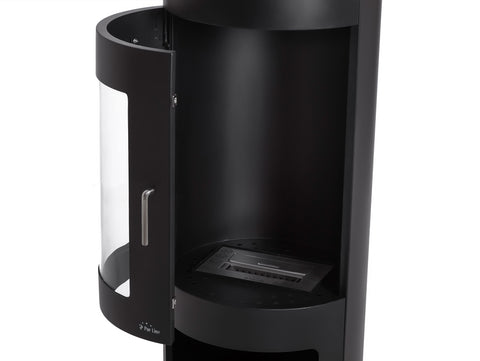 Material Acero Estufa de etanol en acero negro con puerta de cristal templado