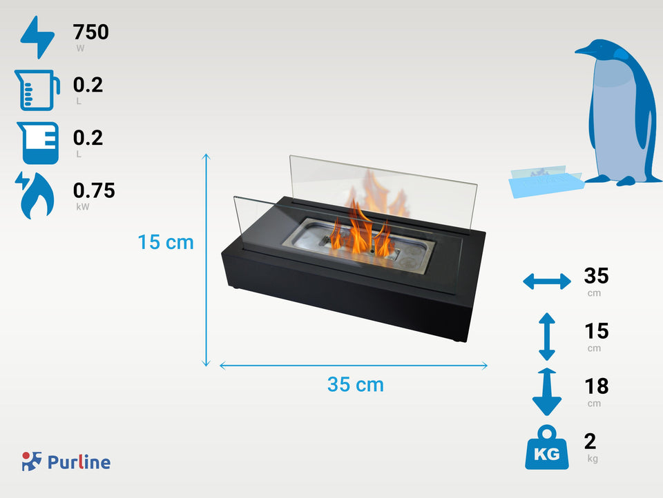 Chimenea de etanol de sobremesa con dos pantallas de cristal templado