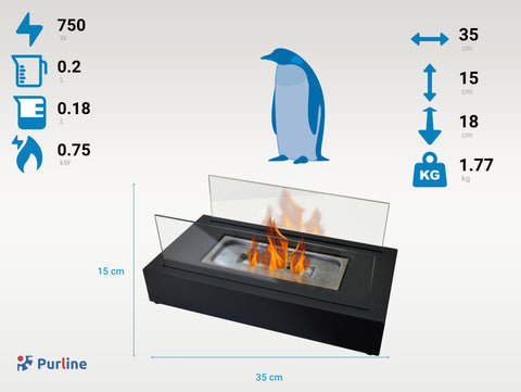 ALGEIROS: Chimenea de etanol de sobremesa con dos pantallas de cristal templado