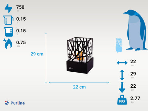 Potencia Maxima 750 W Chimenea de etanol de sobremesa en acero esmaltado negro