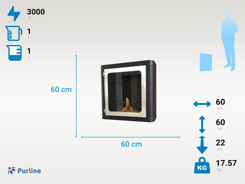 ANATOLE: Chimenea de etanol mural en acero esmaltado negro
