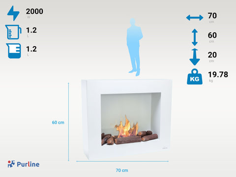 Potencia Maxima 2000 W Chimenea de etanol en blanco con kit de leños