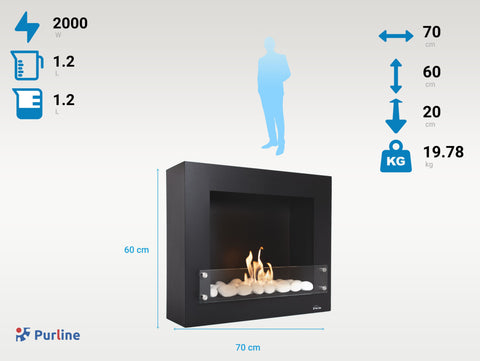 Potencia Maxima 2000 W Chimenea de etanol en acero lacado con piedras cerámicas decorativas