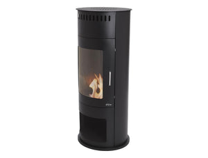 Estufa de etanol en acero negro con puerta de cristal templado