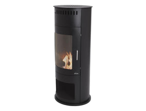 Estufa de etanol en acero negro con puerta de cristal templado