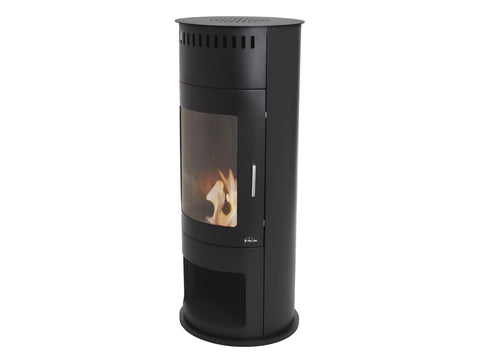 Estufa de etanol en acero negro con puerta de cristal templado