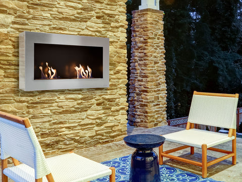 NISA: Chimenea de etanol mural de gran anchura en acero y doble llama