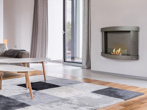 Chimenea de etanol mural de 2000W, diseño rectangular en acero negro, con cristal templado