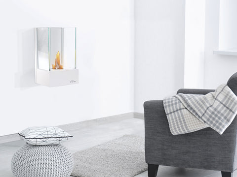 PONTOS: Chimenea de etanol mural en acero blanco y cristal templado