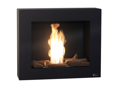 Chimenea de etanol negra con leños decorativos