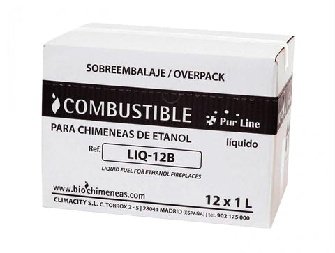 BOT-12F: Combustible Etanol de origen natural aroma neutro. Caja 12 Botellas de 1L