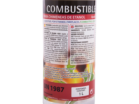 Formato Líquido Combustible Etanol de origen natural aroma neutro. Caja 12 Botellas 1L
