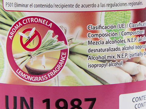 LIQ-CITRONELA: Combustible Etanol repelente de mosquitos CITRONELA. Caja 12 Botellas de 1L