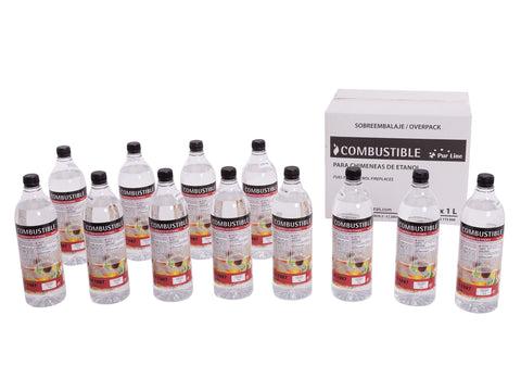 Combustible Etanol de origen natural aroma neutro. Caja 12 Botellas 1L