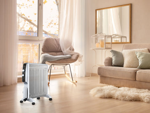 MR2000W: Radiador Éléctrico 2000 W bajo consumo diseño blanco con ruedas y termostato