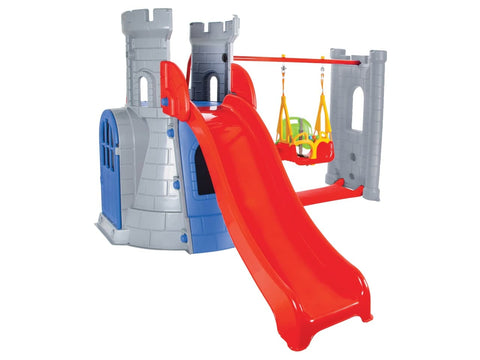 Castillo infantil de plástico con tobogán y columpio CASTLE SLIDE AND SWING SET