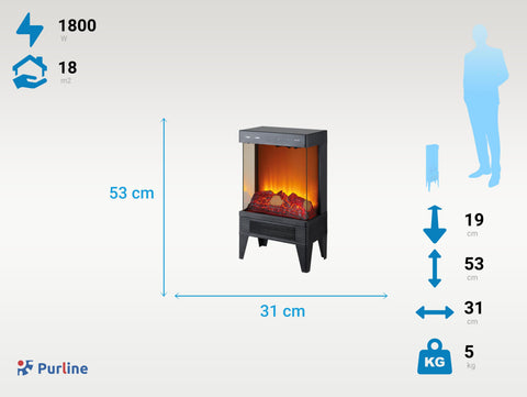 Chimenea eléctrica tipo estufa 2kW con diseño moderno en negro