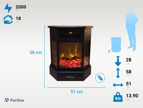 Potencia Maxima 2000 W Chimenea Eléctrica 2kW en acero negro con mando a distancia