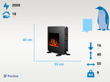 Chimenea Eléctrica de suelo - Purline CHE-320 | 2000W | Bajo Consumo | Cristal Templado Negro | Patas Incluidas