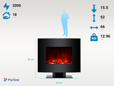 Potencia Maxima 2000 W Chimenea Eléctrica 2kW de cristal templado negro con mando a distancia