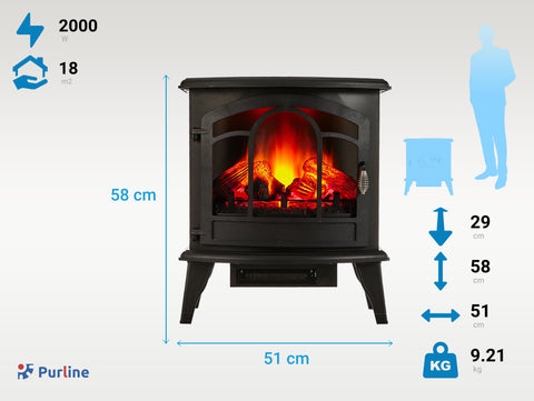 CHE-390: Chimenea Eléctrica 2kW en acero negro con mando a distancia