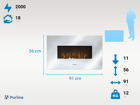 Chimenea eléctrica con calefacción - Chimenea con potencia de 2000W.
