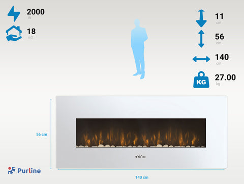 CHE-505: Chimenea Eléctrica Panorámica con luz LED ambiental y panel frontal blanco