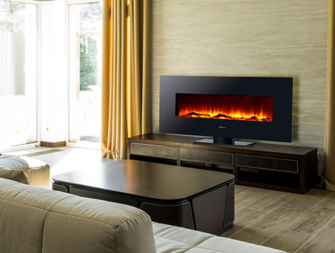 CHE-515: Chimenea eléctrica panorámica de cristal templado negro