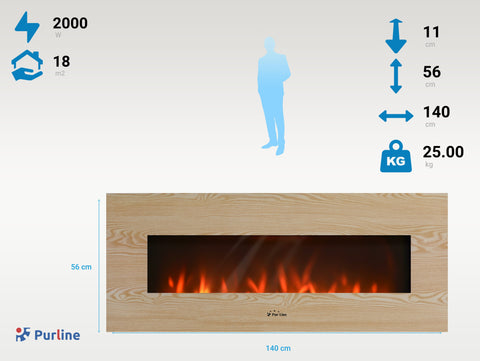 CHE-530: Chimenea Eléctrica Panorámica con luz LED ambiental y panel frontal MDF