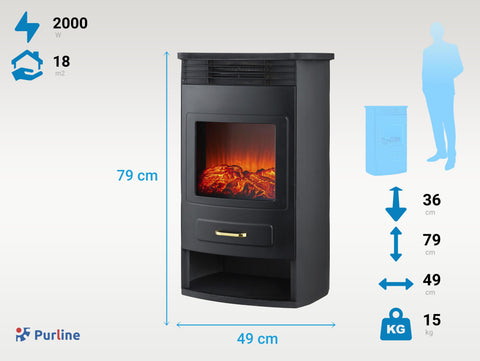 Estufa eléctrica  de acero negro de 2000W