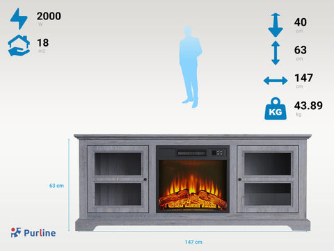CHE-900: Chimenea eléctrica con mueble aparador rustico color gris