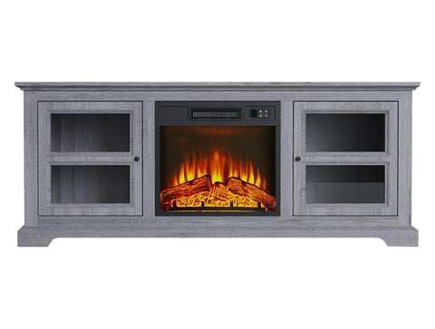 Chimenea eléctrica con mueble aparador rustico color gris