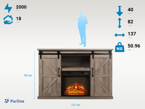 CHE-910: Chimenea eléctrica con mueble aparador rustico  2000W