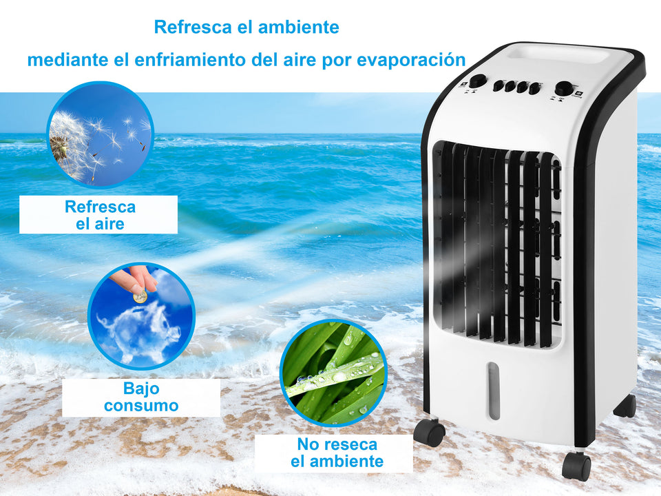 Climatizador evaporativo 60W con ventilador y purificador de aire