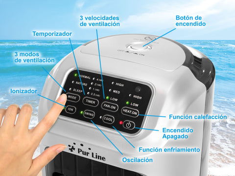 Climatizador evaporativo de bajo consumo con calefactor e ionizador