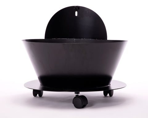 Material Acero Cubo porta leña con tapa y ruedas en acero negro
