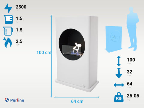 Potencia Maxima 2500 W Chimenea de etanol de suelo en acero lacado blanco