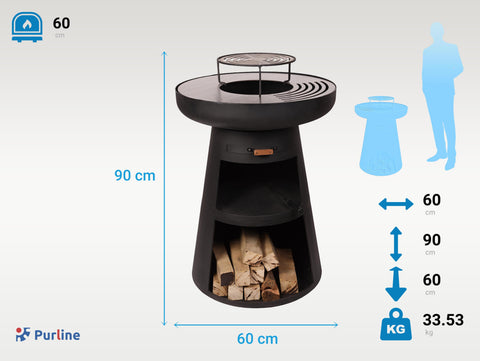 EFP55RB: Barbacoa redonda con plancha y grill en acero color negro
