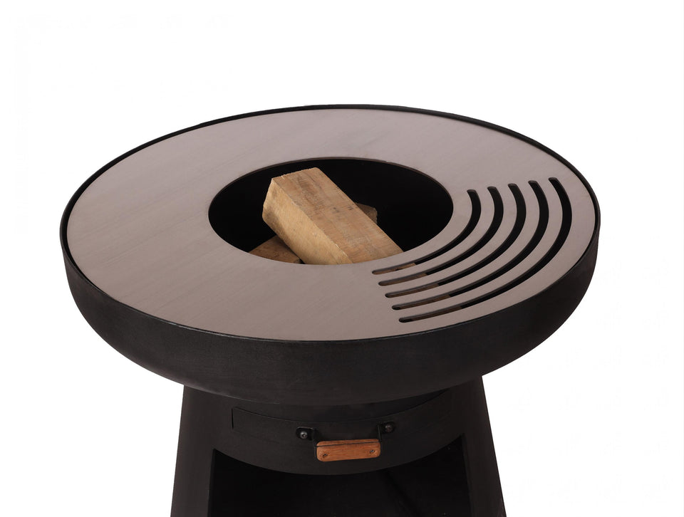 Barbacoa redonda con plancha de acero redonda y grill en acero corten