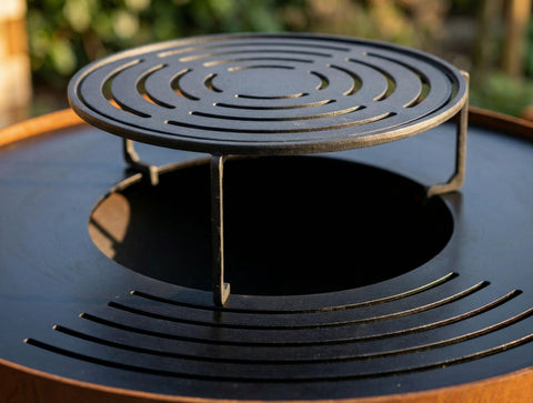 Superficie de cocción 60 cm Barbacoa redonda con plancha de acero redonda y grill en acero corten