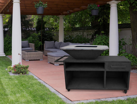 Barbacoa con mueble en acero negro con plancha y grill