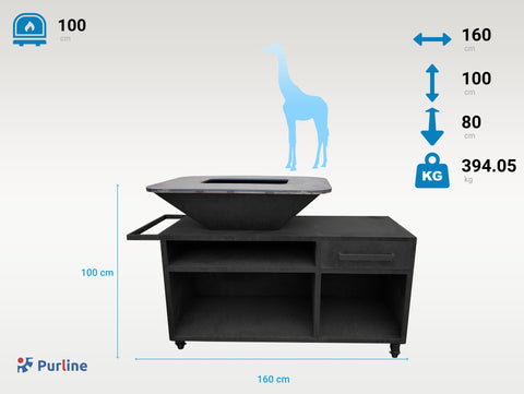 Barbacoa con mueble en acero negro con plancha y grill