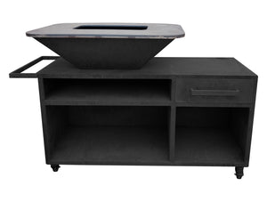 Barbacoa con mueble en acero negro con plancha y grill