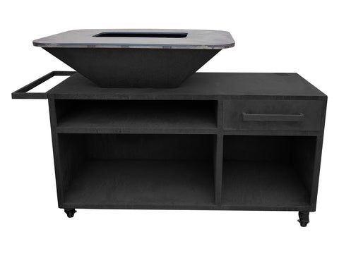 Barbacoa con mueble en acero negro con plancha y grill